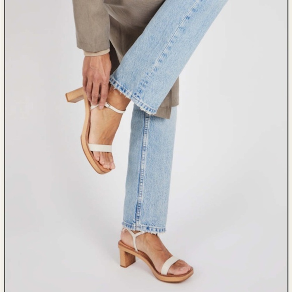 INTENTIONALLY BLANK Cream Strappy Block Heel Mules